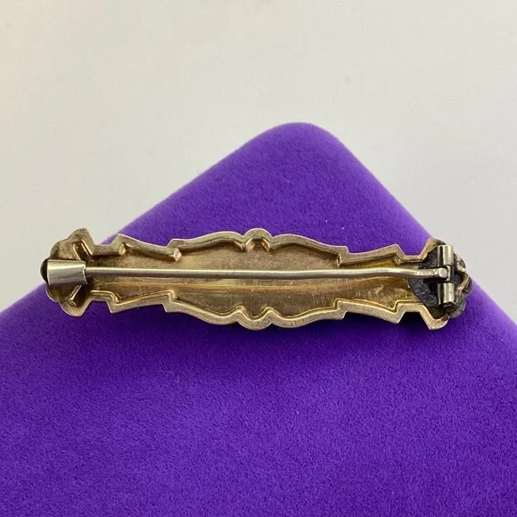 💛 Antique Gold Filled Ornate Seed Pearl & Paste Stone | Romantic Statement - Picture 3 of 9